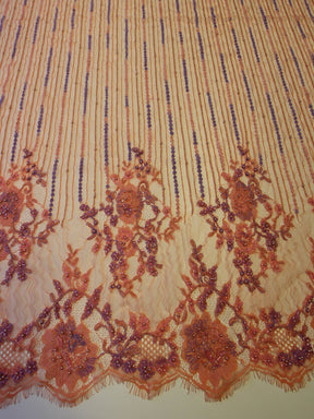 Salmon Pink Beaded Raschel Lace - Xanthe