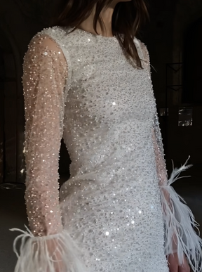 Ivory Sequinned & Beaded Tulle - Sensilla