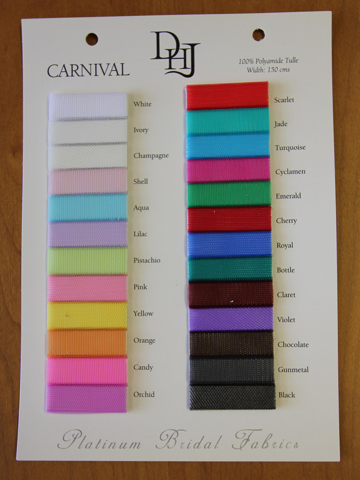 Sample Card of Coloured Tulles - Carnival