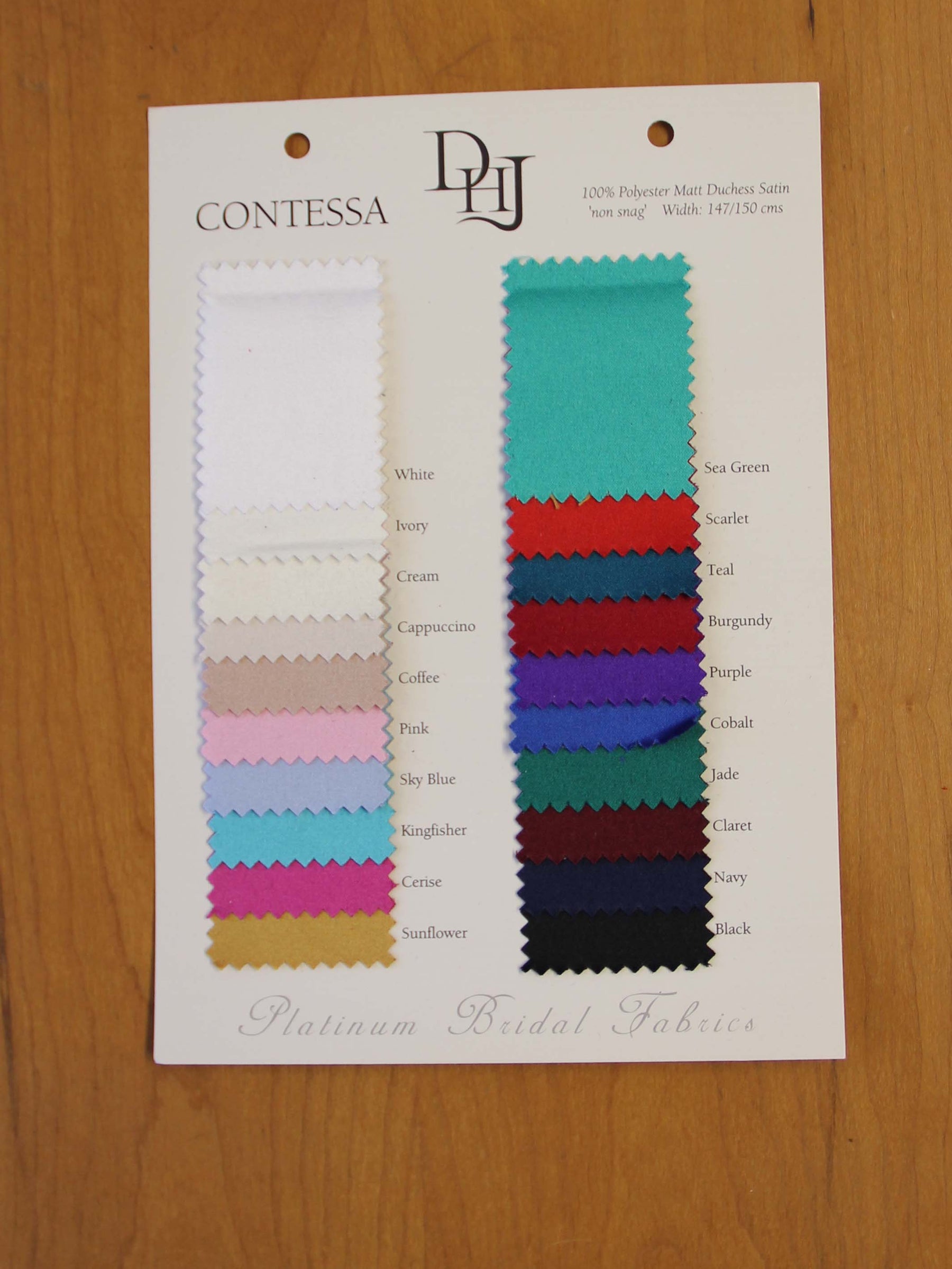 Sample Card of Polyester Satin – Contessa