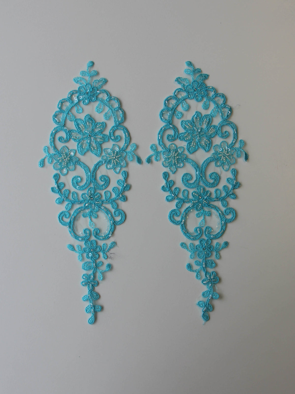 Turquoise Blue Beaded and Corded Lace Appliques - Alexandra
