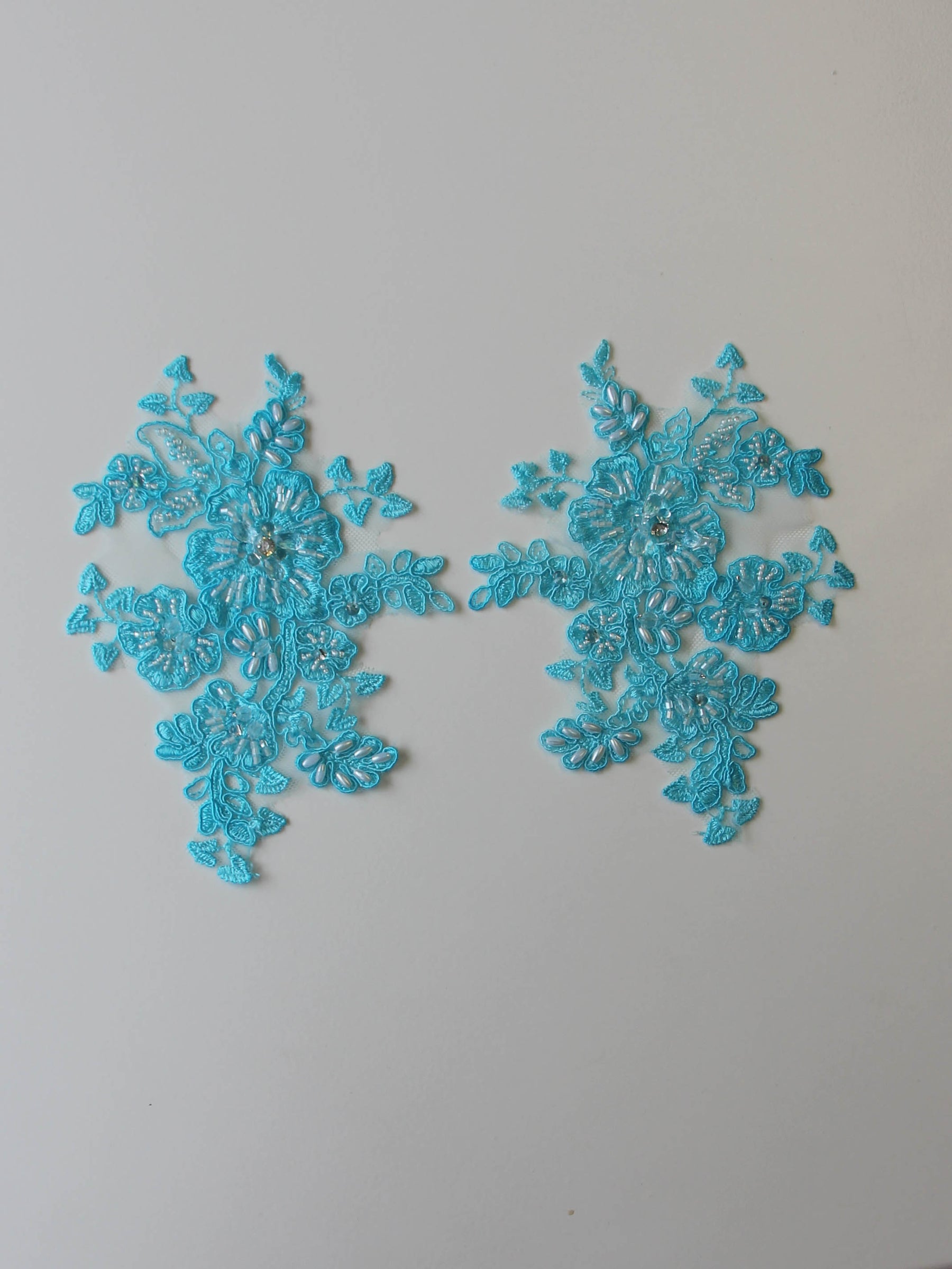 Paradise Blue Beaded and Corded Lace Appliques - Chelsea