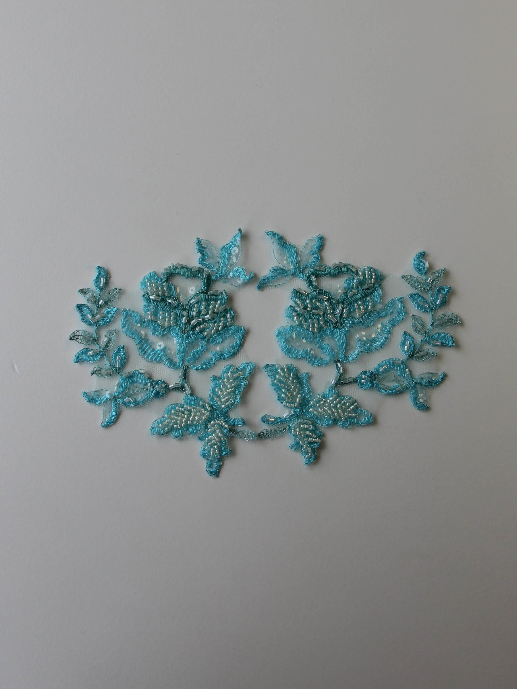 Turquoise Blue Beaded Lace Appliques - Chloe
