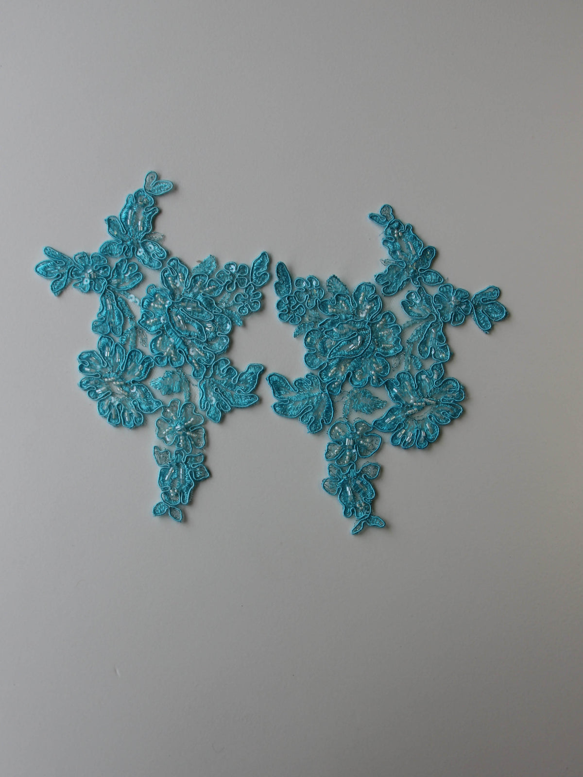 Turquoise Blue Beaded Lace Appliques - Victoria