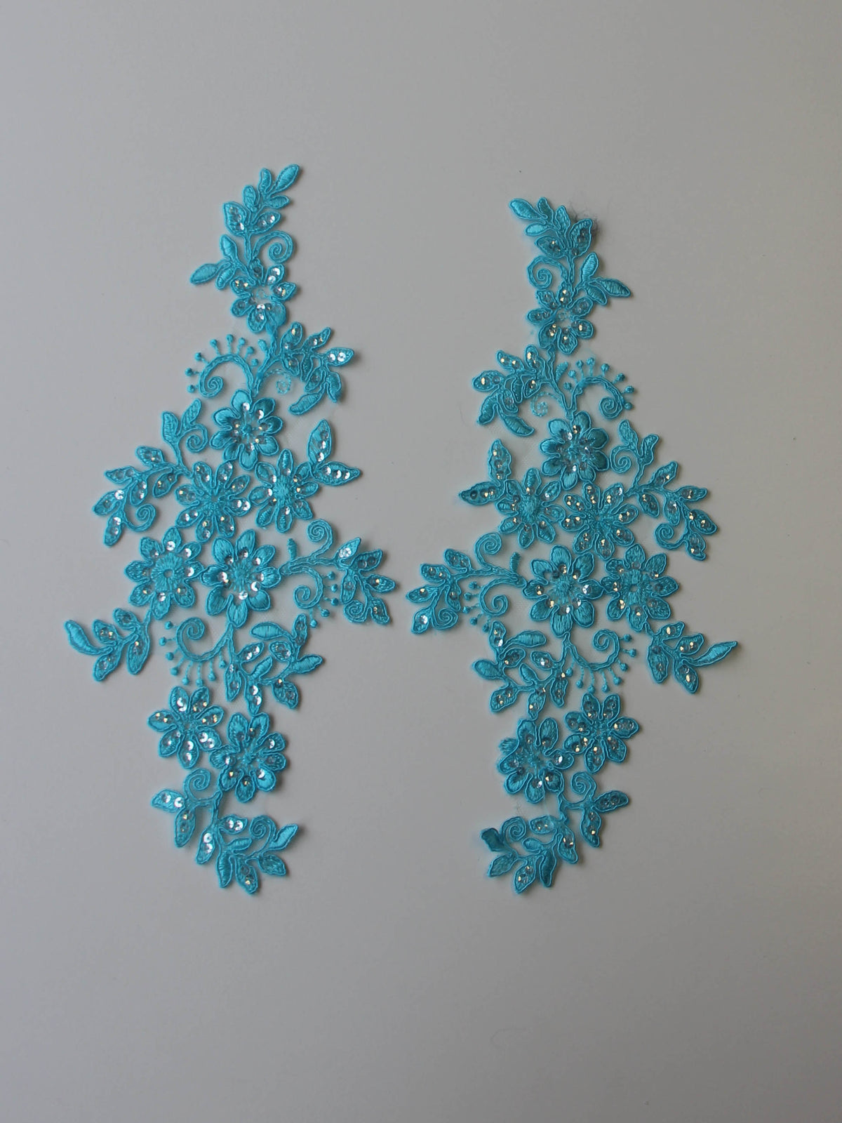 Turquoise Sequinned Lace Appliques - Erica