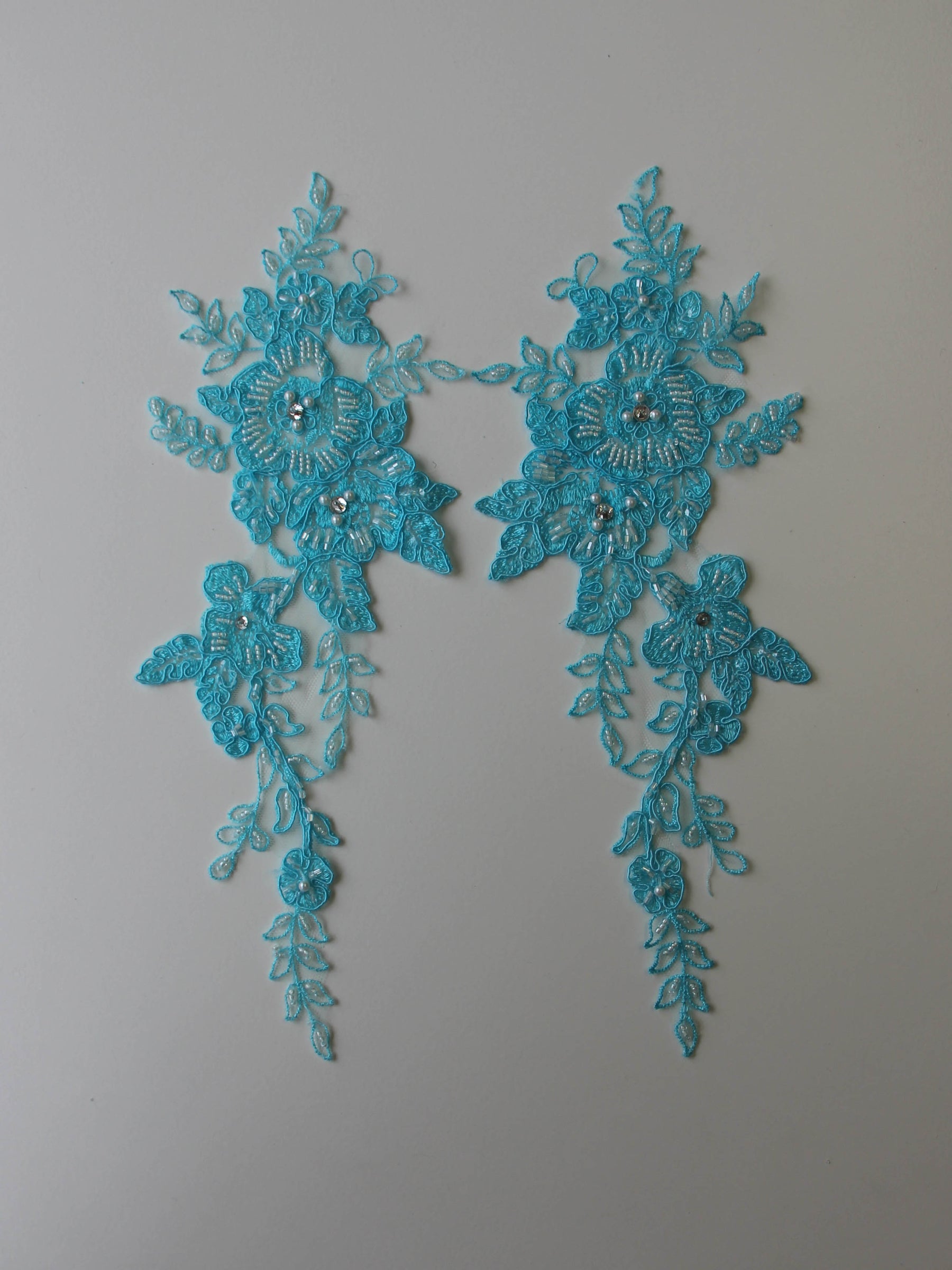 Paradise Blue Beaded and Corded Lace Appliques - Poppy