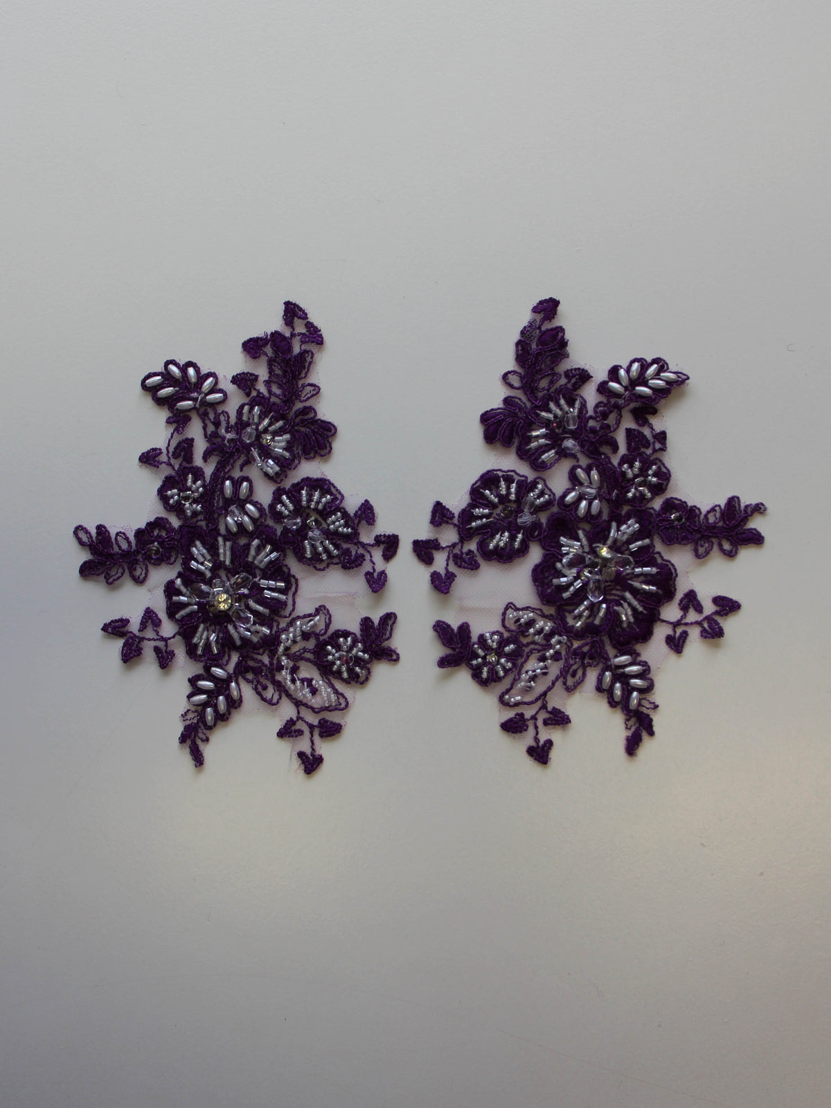 Deep Violet Beaded and Corded Lace Appliques - Chelsea