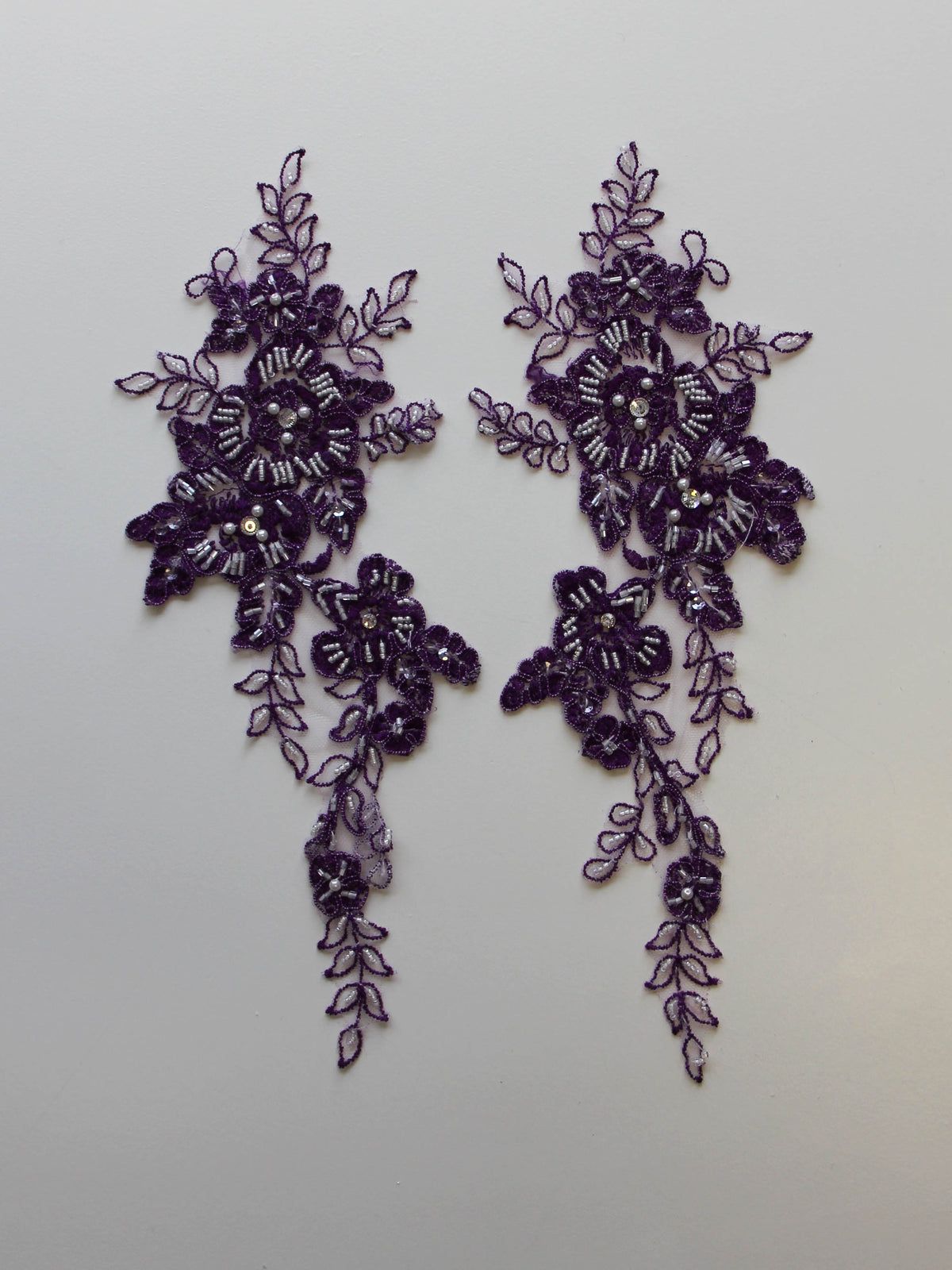 Deep Violet Beaded and Corded Lace Appliques - Poppy