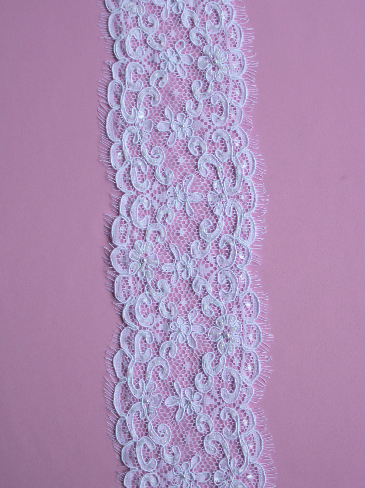 White Corded and Beaded Lace Trim - Heidi