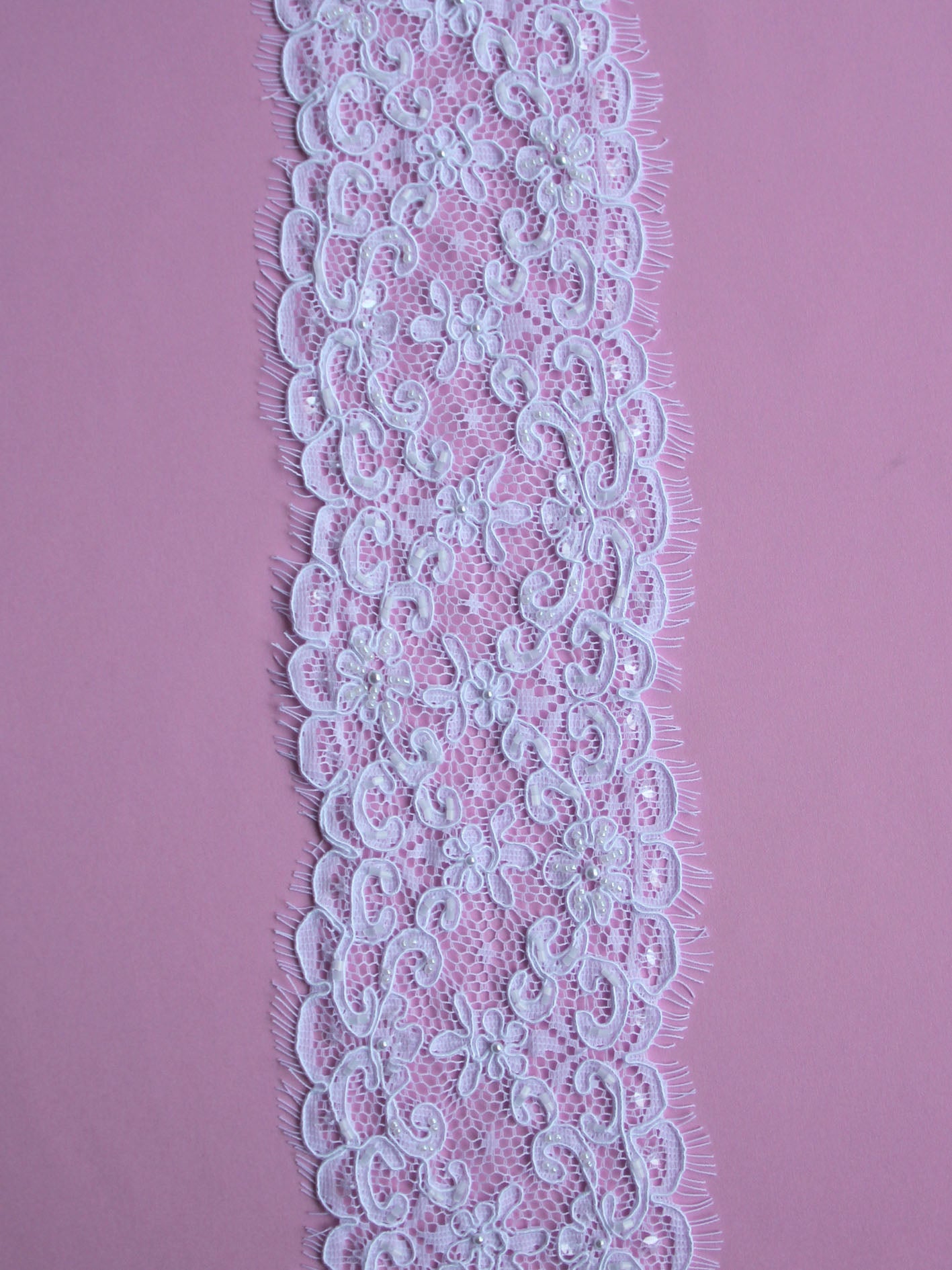 White Corded and Beaded Lace Trim - Heidi