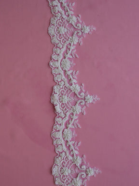 White Beaded Laser Lace Trim - Olivia