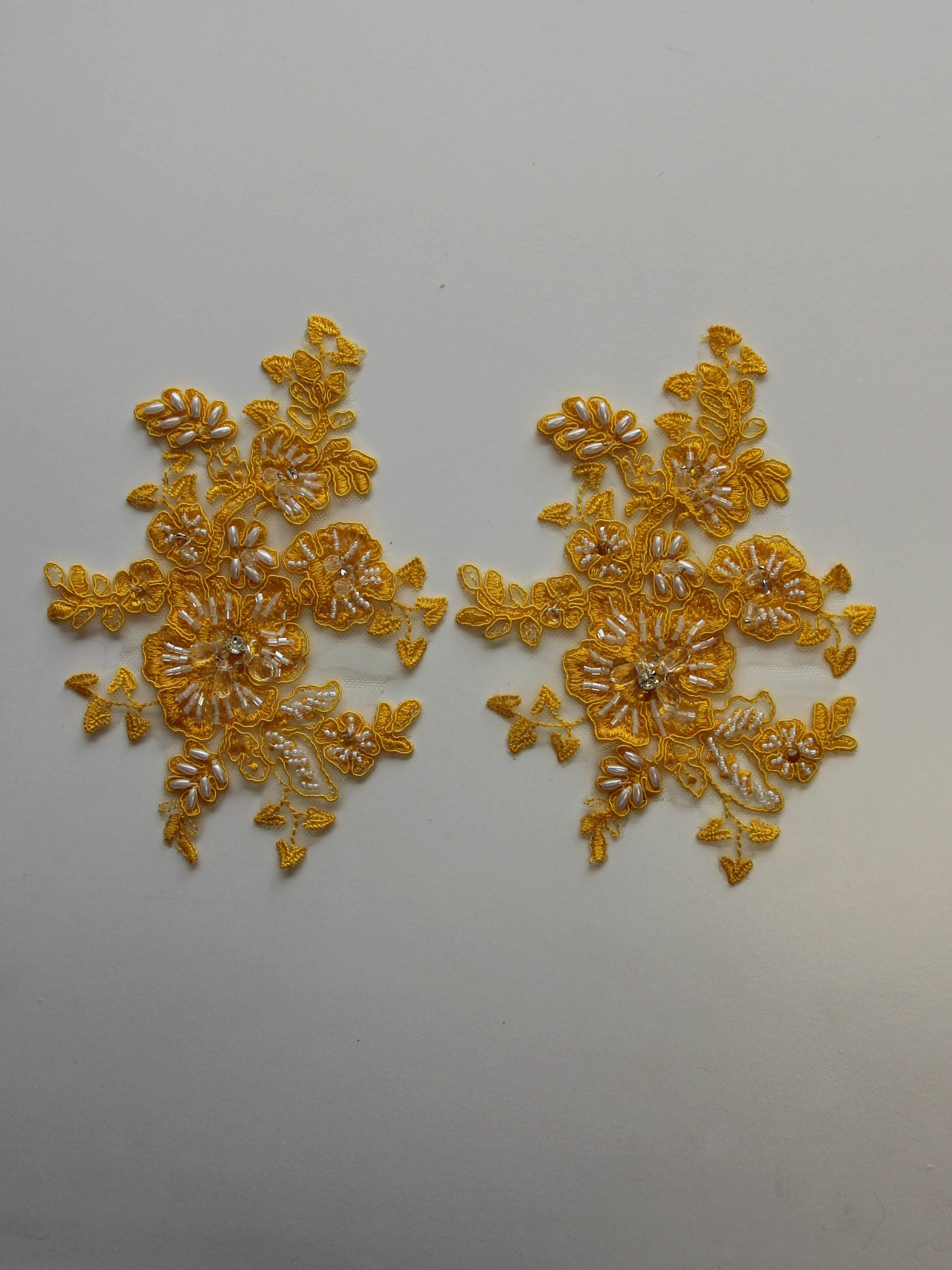 Sunflower Yellow Beaded and Corded Lace Appliques - Chelsea