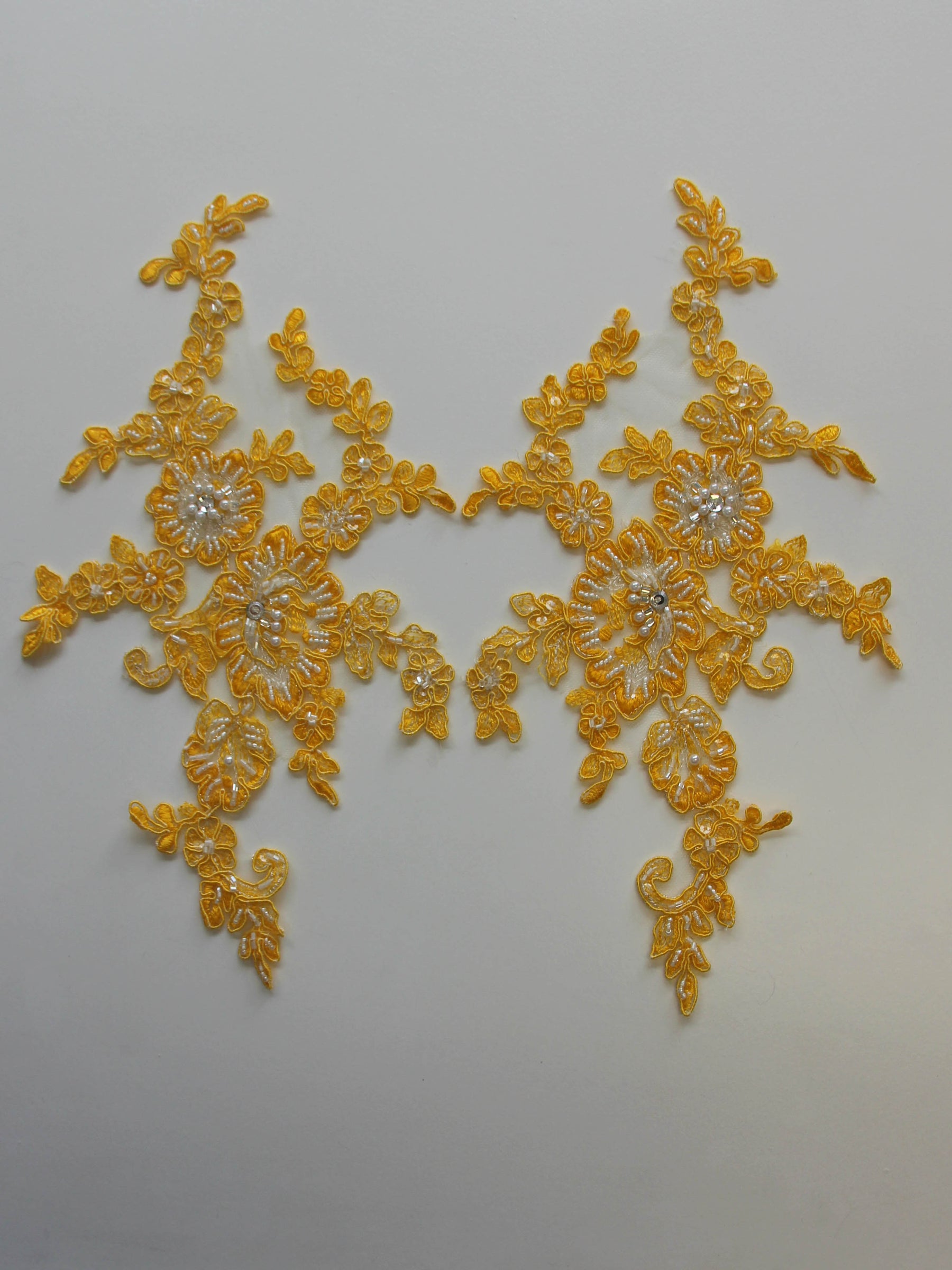 Sunflower Yellow Beaded & Corded Lace Appliques - Honeysuckle