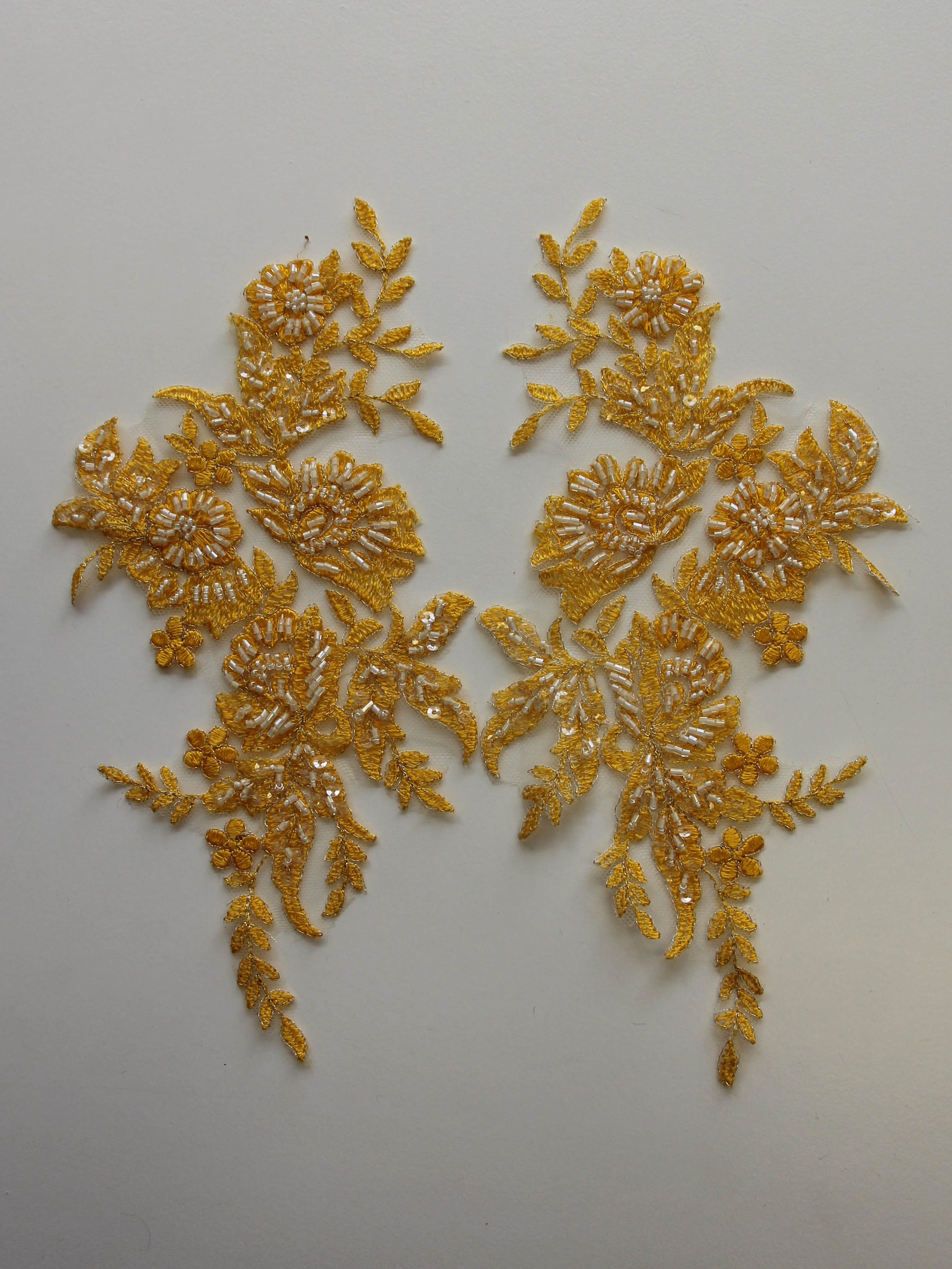 Sunflower Yellow Beaded Lace Appliques - Nicole